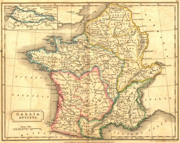 France Ancient Roman Gaul Gallia Antiqua Hall 1826 Map