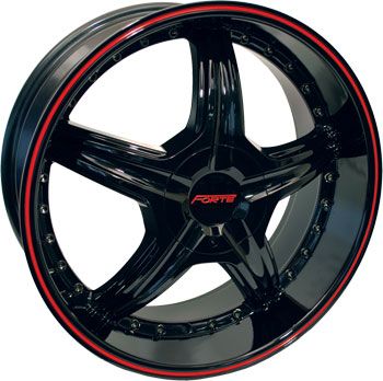 20 Wheels Rims Forte Wheels Redrum Black with Red Stripe Mustang
