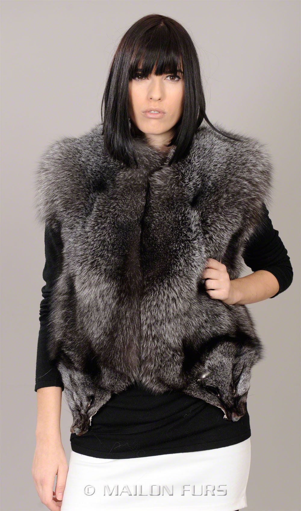 Blue Frost natural full skin fox fur vest   SAGA ROYAL quality   Sizes