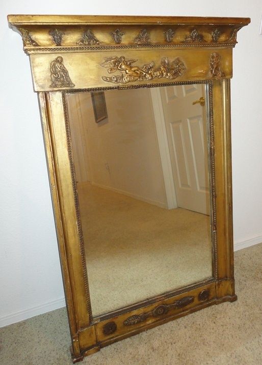 Fabulous Antique French Wood Framed Wall Mirror ~ Gesso Carving 19th