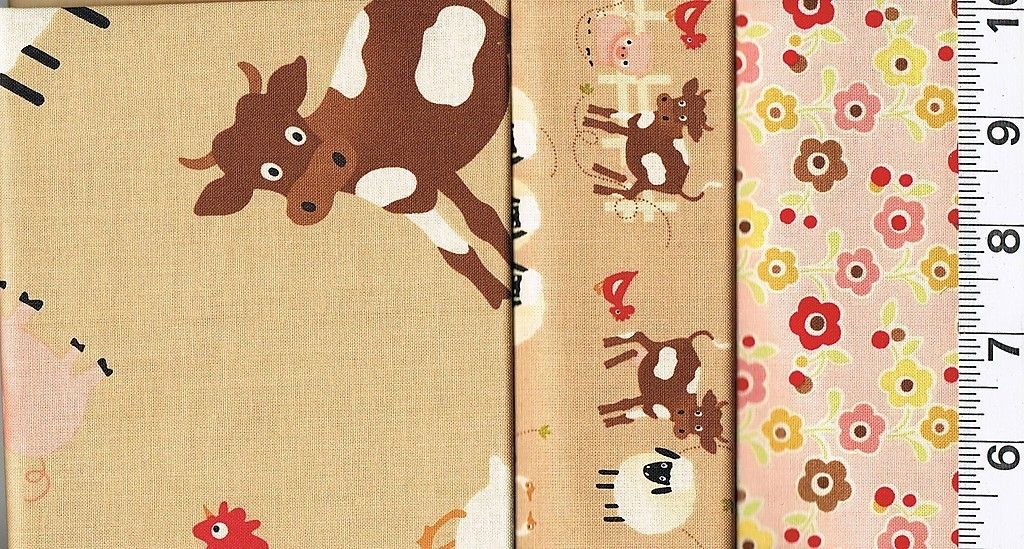  Quilting Quilt Fabric 3 Farm Fresh Baby Animal Brown Pink New