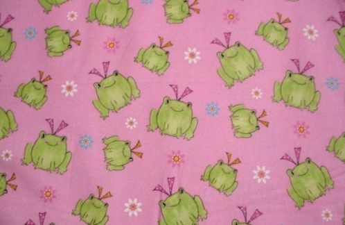 Frogs Green Girl Frog on Pink Flowers Bows Dots Flannel