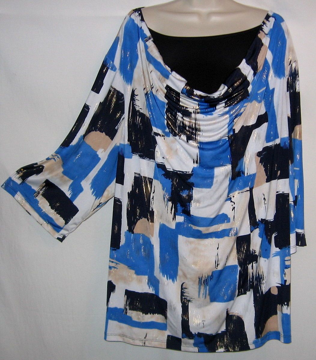 3X Maggie Barnesartsy Drap Neck Stretch Poly Blouse Top 3X