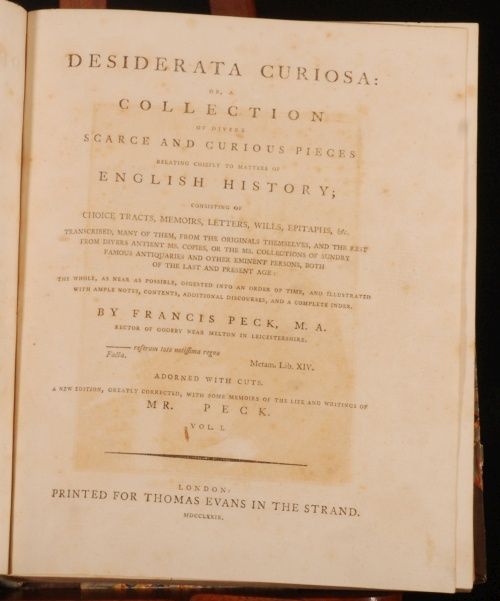 1779 Desiderata Curiosa by Francis Peck English History