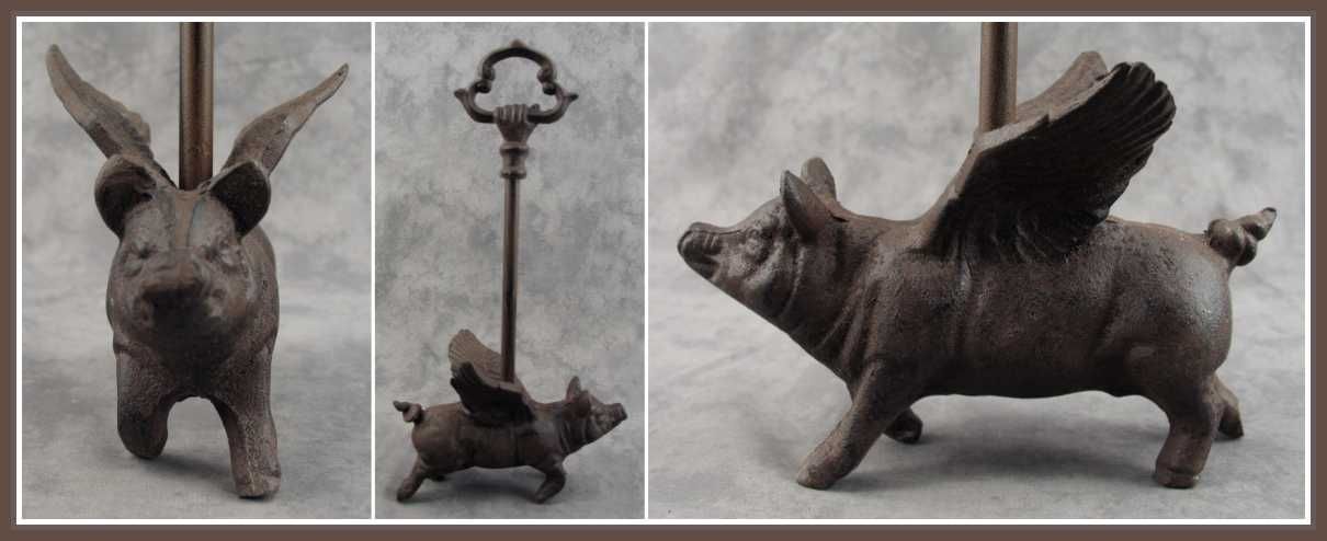 Flying Pig Cast Iron Door Porter Doorstop Decorative Carry Handle