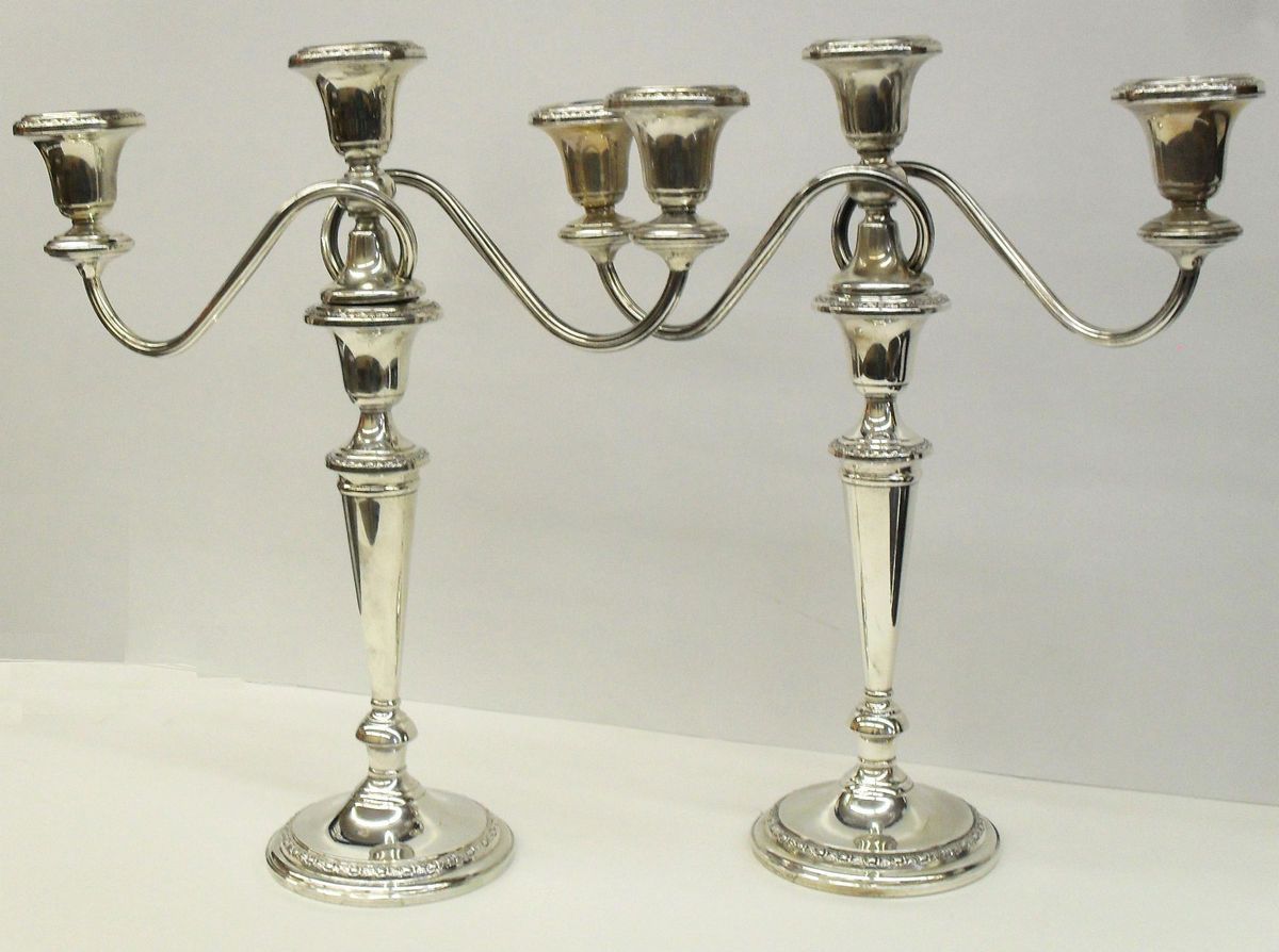 Frank M. Whiting & Co Sterling 3 Light Candelabra Pair weighted and