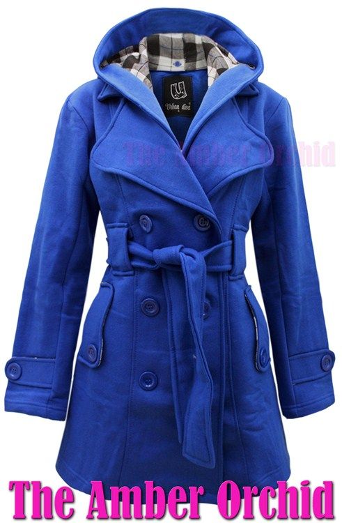 New Ladies Belted Button Coat Womens Hooded Hood Jacket Top Sizes 8 14