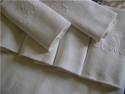  Set of French Vintage Napkins L H Monogrammed with Table Cloth