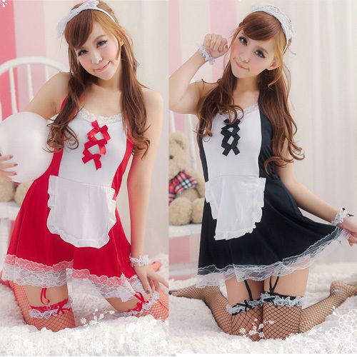 Women New French Maid Waitress Costume Cosplay Lacy Sun Dress Servant