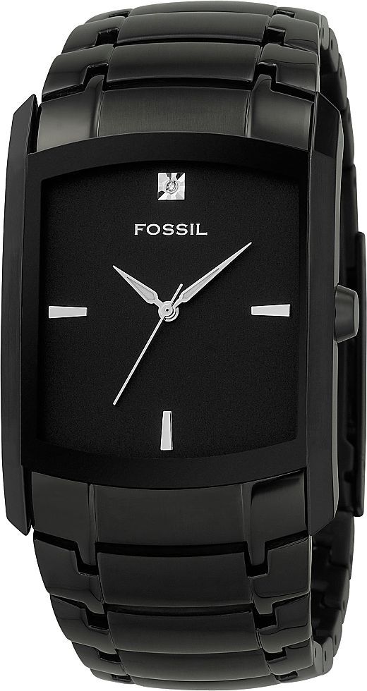 New Fossil Black Stainless Steel Genuine Diamond Dial Mens Watch