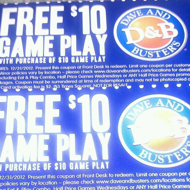 Dave and Busters Free $10 Gameplay Exp 12 31 12