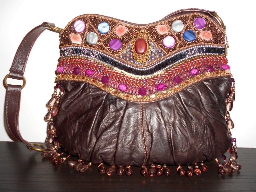 MARY FRANCES Winter Deja Vu Hobo Purple Bronze Bag Large Bead Handbag