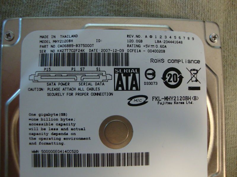 Fujitsu MHY2120BH 120GB 2 5 SATA Laptop Hard Drive 683728152284