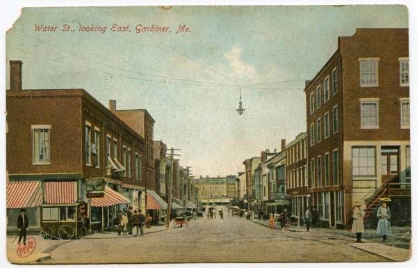 Divided Back Postcard Water St Looking East Gardiner Me