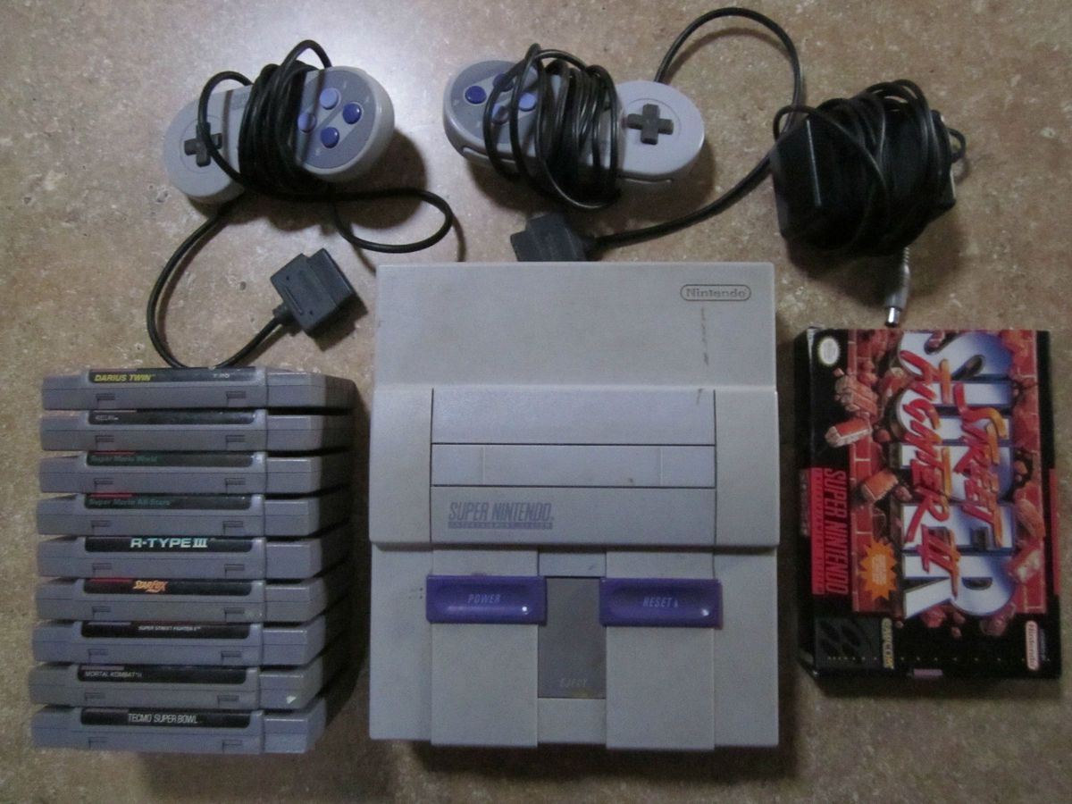 Super Nintendo Lot System Controllers 9 Games Starfox Mario SFII