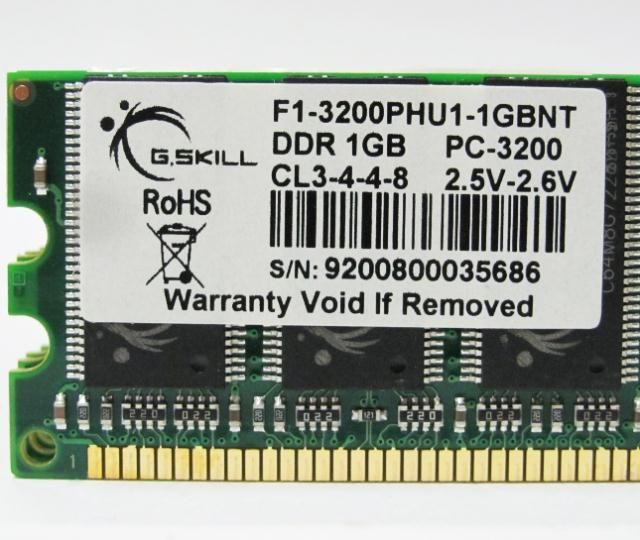 SKILL 1GB (4x1GB) 184p PC3200 CL3 16c 64x8 DDR 2Rx8 2.5V UDIMM F1