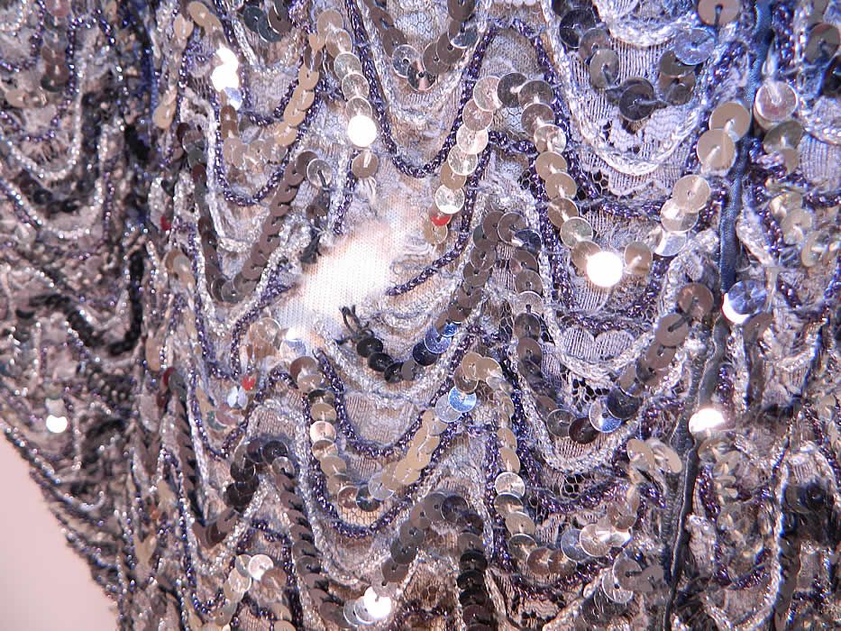 Vintage Silver Lamé Sequin Mesh Stretch Sexy Disco Mini Dress