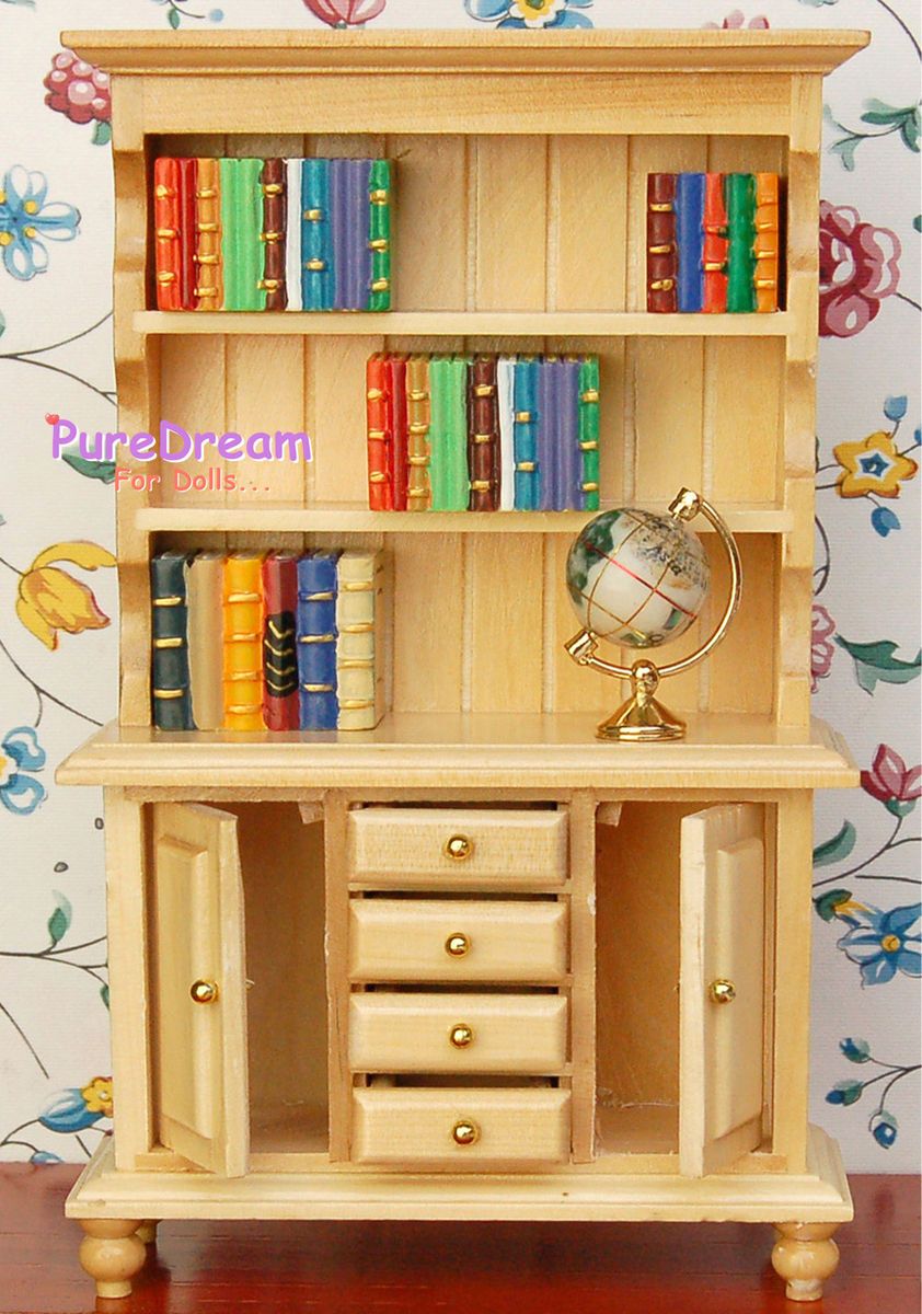 Dollhouse Miniatures Furniture Wood Bookshelf Cabinet Hutch
