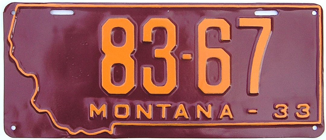 1933 Montana License Plate Gibby Alpca