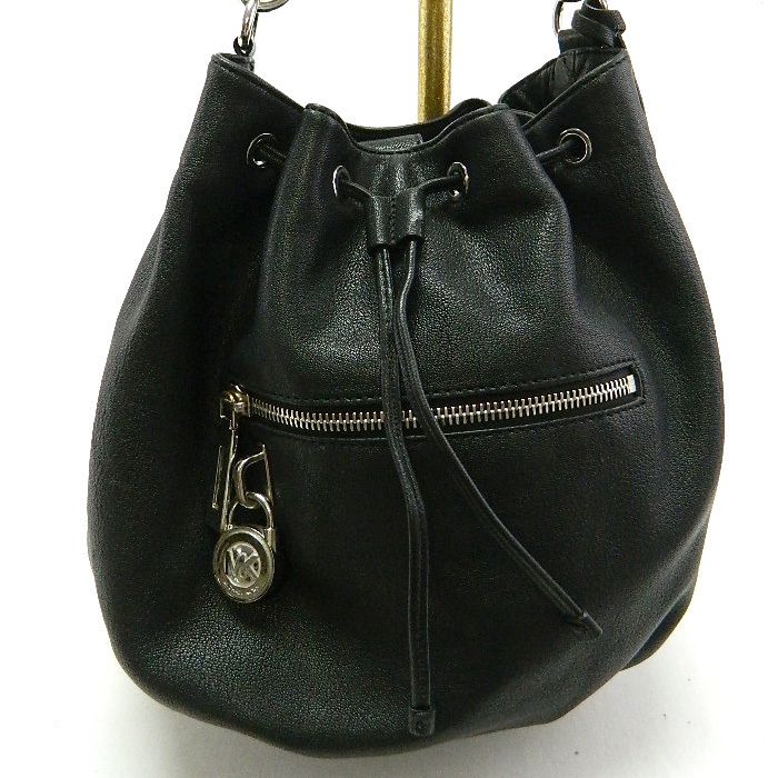 MICHAEL KORS MK AUTH Leather Knox Drawstring Satchel Black Handbag 378