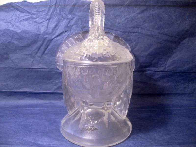 VINTAGE L.E. SMITH CLEAR PRESSED GLASS COVERED TURKEY SERVING OR CANDY