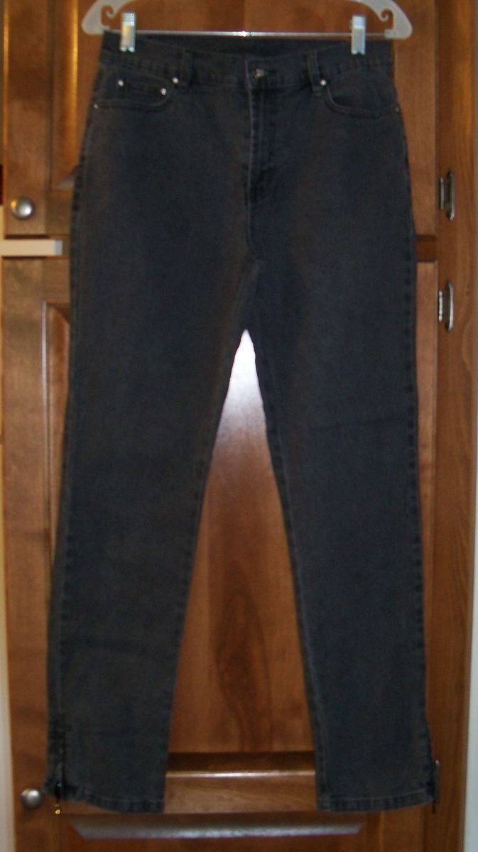 DIANE GILMAN DG2 SIZE 6 GRAY STRAIGHT LEG JEANS W/ JEWEL ANKLE ZIPS