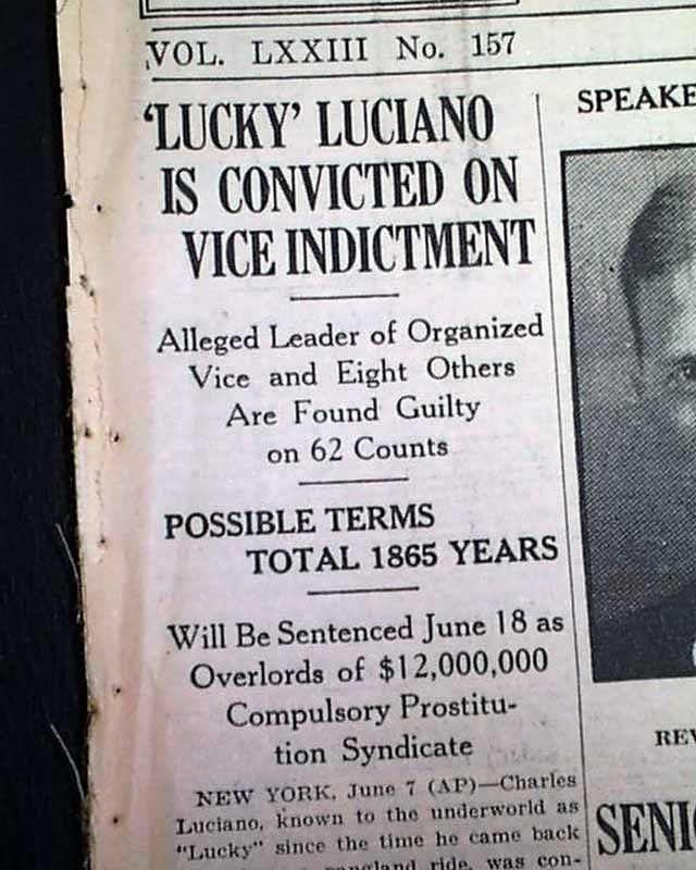  Luciano Convicted Guilty Verdict Mafia Genovese 1936 Newspaper