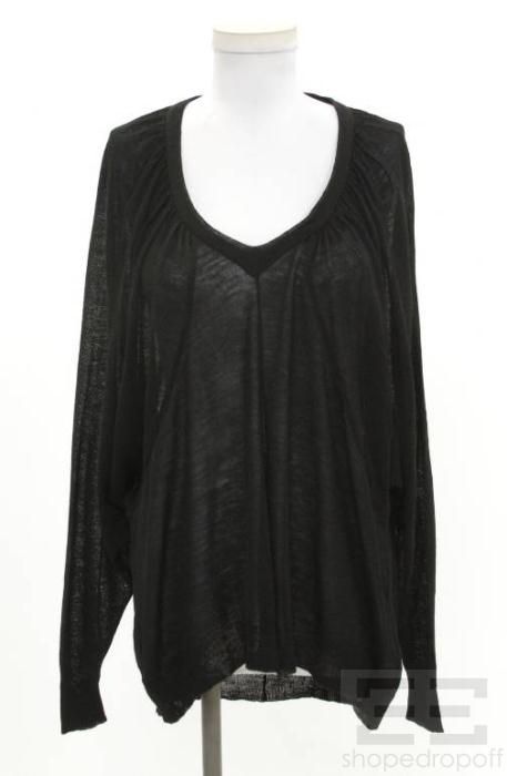 Gilles Rosier Black Wool Sheer Seamed V Neck Sweater Size US 6 New