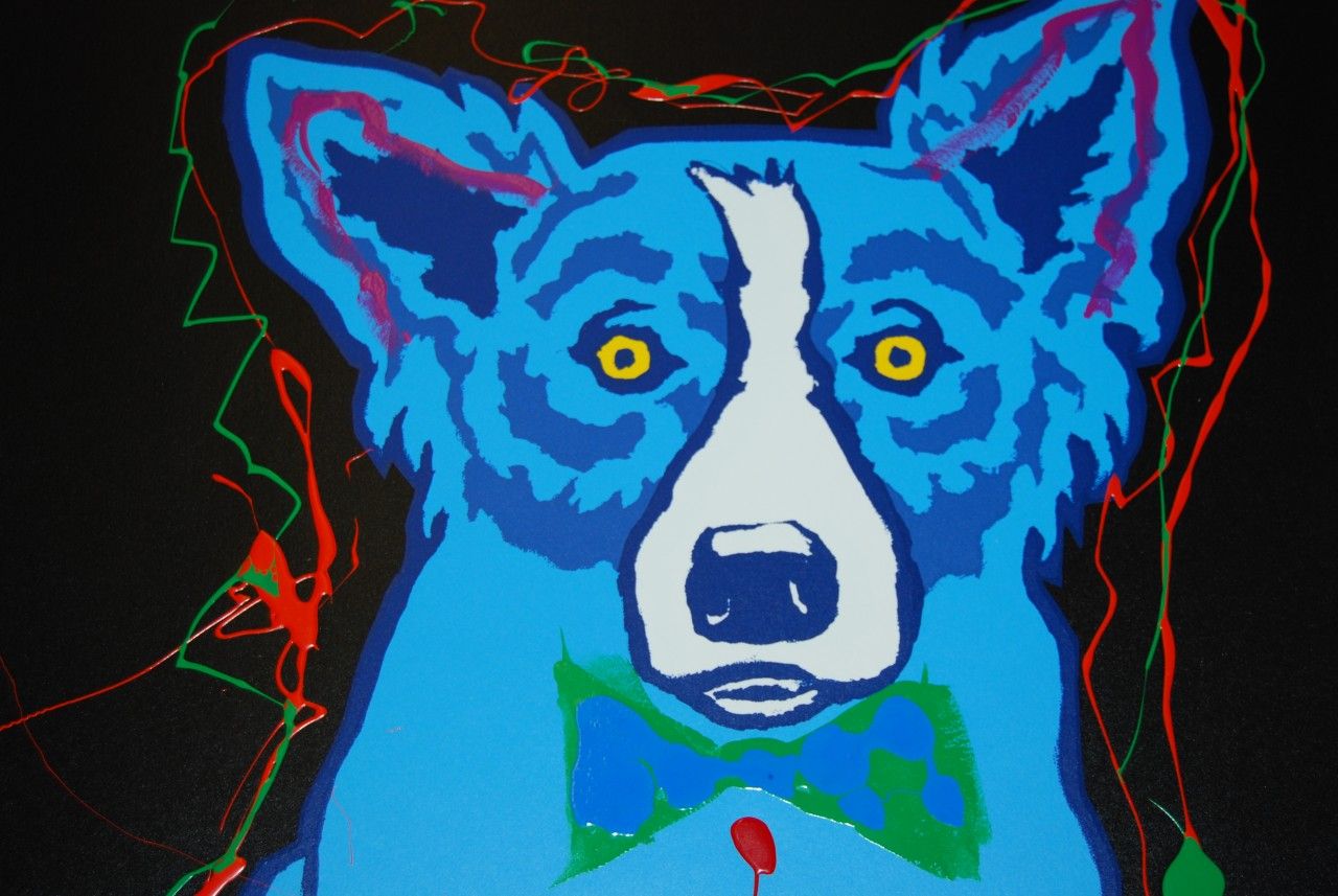 FTI George Rodrigue Blue Dog Original Hand Embellished RARE Print 1991