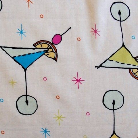 Martini Cocktail Glass Fruit Party Retro Vintage Fabric