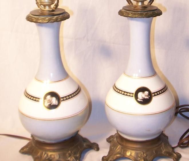 Pair of Vintage Brass Base & Ceramic Table Lamps with Persian Cats