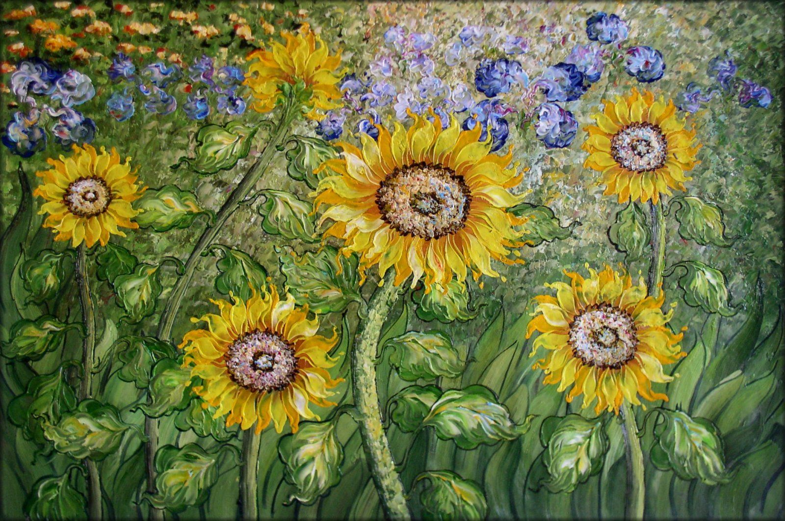 Van Gogh Sunflower and Irises Field Repro II Hand Painted Oil Painting
