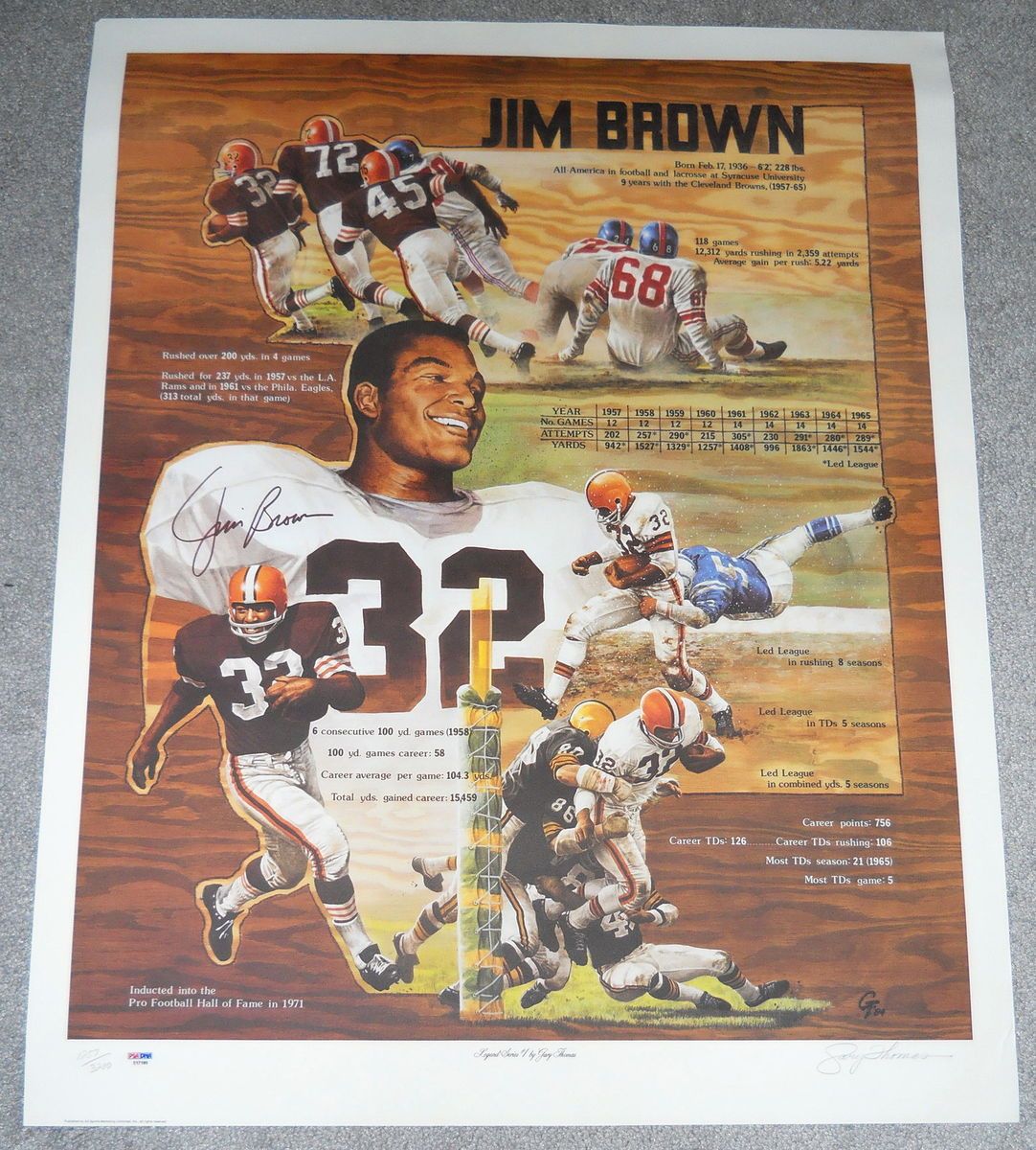   BROWNS JIM BROWN PSA DNA SIGNED AUTO POSTER 26x33 d 3200 GARY THOMAS