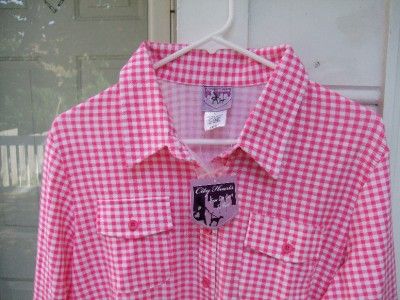 City Hearts Button Front Knit Blouse Pink Large