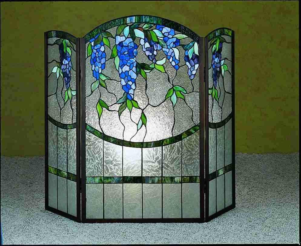 Wisteria Stained Glass Fireplace Screens  never used, excellent