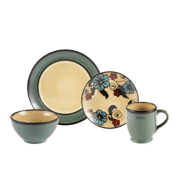 Gourmet Basics by Mikasa Belmont Round Blue Flowers Dinnerware Set, 16