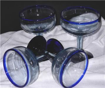 Mexican Colbalt Blue Rimmed Margarita Glasses Mexico