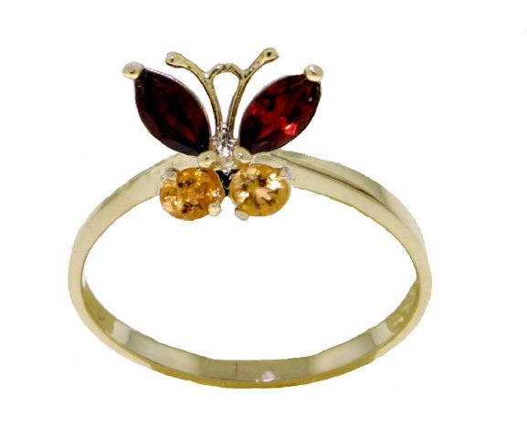 Natural Garnet Citrine Butterfly Ring 14k Yellow Gold