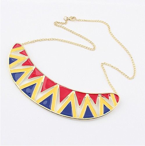  Gold Plated Colorful Glazed Rainbow Wave Mouth Teech Crescent Necklace