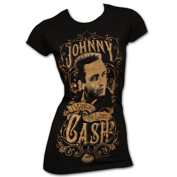 Johnny Cash Walk The Line Black Juniors Graphic Tee Shirt