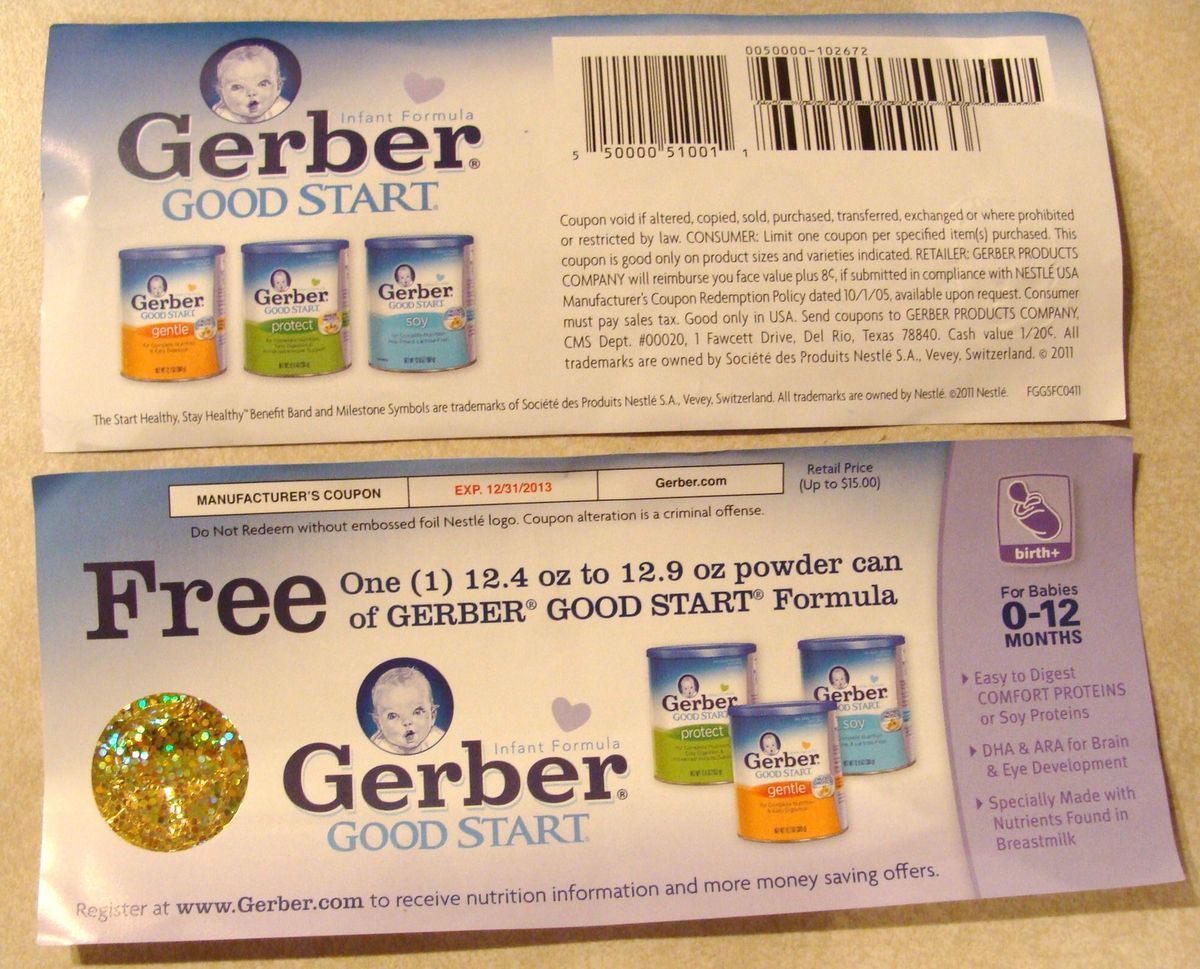 Free Gerber Good Start Formula Coupon Lot of 2 Two