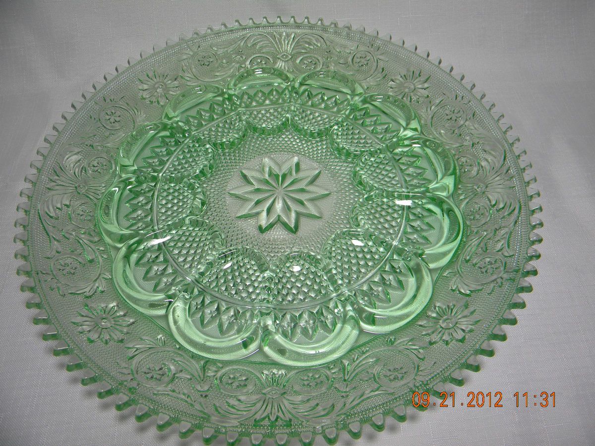 Vintage Deviled Egg Plate Tiera Green Chantilly Sandwich Glass