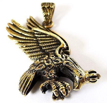 Crown Eagle Hawk Gold Brass Rock Biker Mens Pendant New