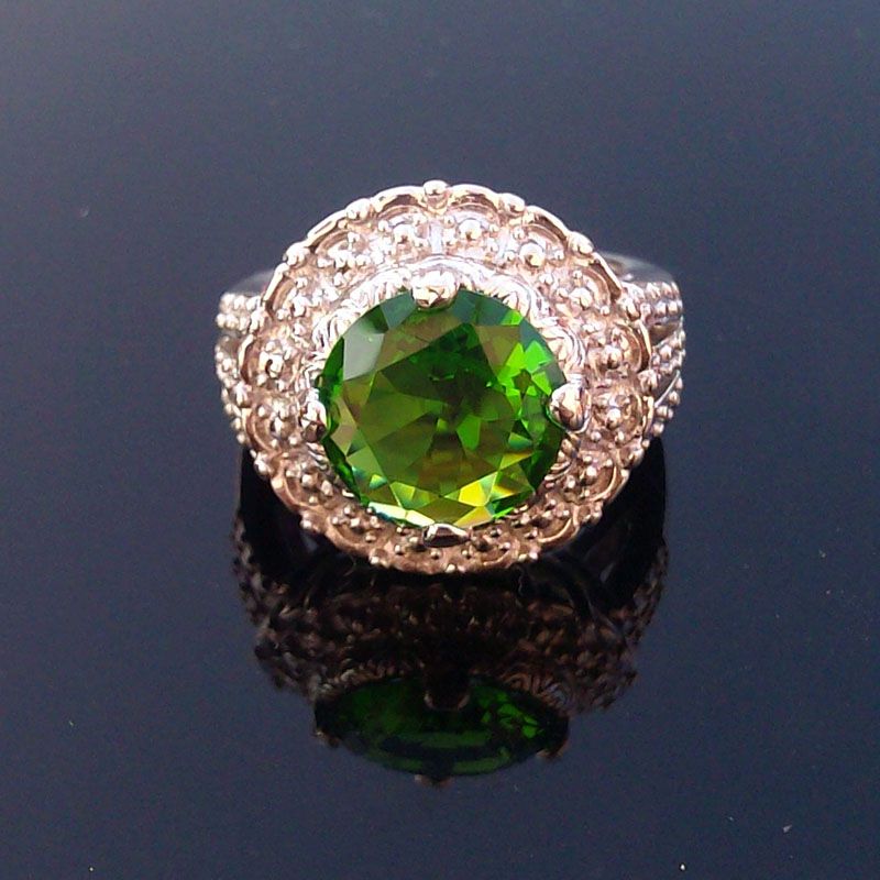  Jewelry Gift Silver Gemstone Ring Green Quartz Ring Size 6