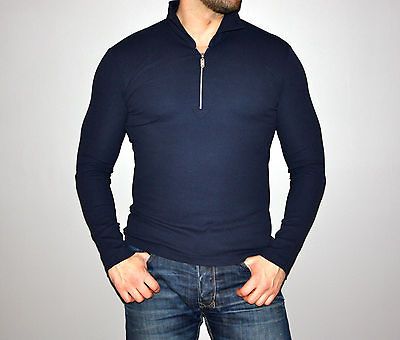 GIORGIO ARMANI JEANS THIN BLUE WAFFLE KNIT 1/2 ZIP SWEATER MENS X