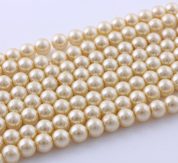 50 Pcs Beige Color Glass Pearls Spacer Loose Beads Findings Charms 8mm