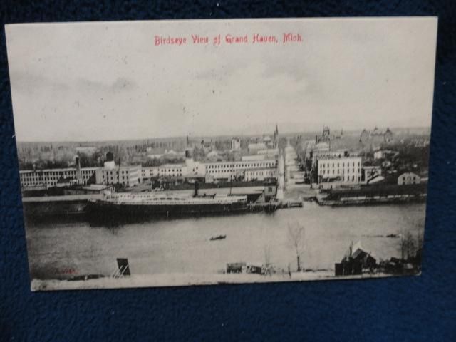 Birds eye view of Grand Haven, Michigan. Fine ealry photo litho scene