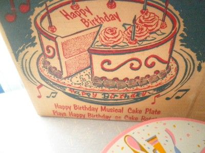 Vintage Tin Litho Revolving Happy Birthday Musical Cake Plate Working