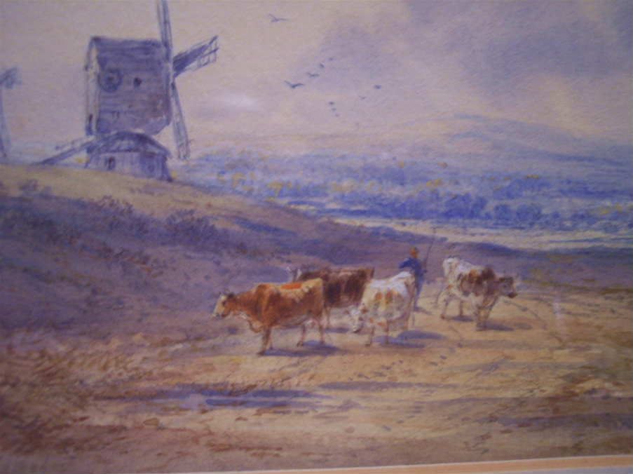 Superb Henry Earp SR Landscape Painting 1880 Clayton Windmills Cows