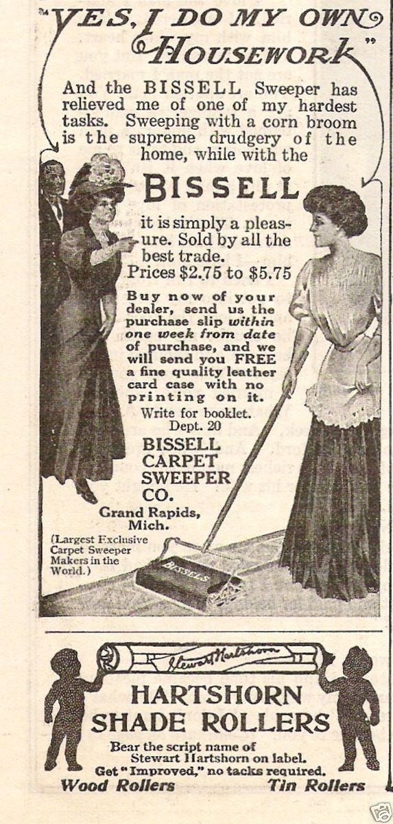 1912 Bissell Carpet Sweeper Cleaner Hartshorn Shade Rollers Vintage